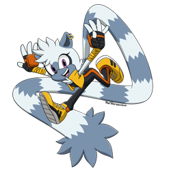 Size: 5500x5500 | Tagged: safe, artist:thewerewolven, tangle the lemur, 2025, absurd res, arms out, ear piercing, earring, looking at viewer, mouth open, open smile, redraw, running, signature, simple background, smile, smiling at viewer, solo, transparent background