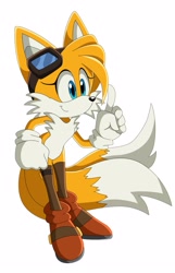 Size: 1800x2789 | Tagged: safe, artist:montyhedgehog, miles "tails" prower, fox, female, gender swap, goggles, simple background, solo, stockings, white background