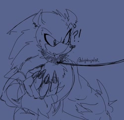 Size: 1536x1491 | Tagged: suggestive, artist:dolphxpolar, sonic the hedgehog, collar, ear piercing, leash, male, sketch, solo, sonic the werehog, spiked collar, were form, werehog