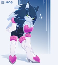 Size: 2692x3012 | Tagged: suggestive, artist:artsyblueart, sonic the hedgehog, crossdressing, eyeshadow, male, rouge's heart top, solo, sonic the werehog, were form, werehog