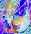 Size: 1668x1812 | Tagged: safe, artist:azul_yellow, miles "tails" prower, fox, 2021, abstract background, echo background, food, ice cream, ice cream cone, licking lips, looking at viewer, male, psychadelic, redraw, sandals, solo, style emulation, swimming tube, tongue out, v sign