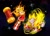 Size: 1058x766 | Tagged: safe, artist:daereamart, artist:kornart3, amy rose, sonic the hedgehog, super sonic, hedgehog, 2025, abstract background, collaboration, duo, female, male, piko piko hammer, space, sparkles, spindash, star (sky), super amy, super form