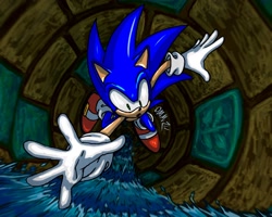 Size: 2048x1638 | Tagged: safe, artist:ommzii, sonic the hedgehog, hedgehog, hydrocity zone, 2024, falling, male, solo, sonic the hedgehog 3, water