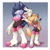 Size: 4000x4000 | Tagged: safe, artist:tusk_nx, sonic the hedgehog, whisper the wolf, wolf, 2023, border, crossdressing, duo, eyeshadow, female, gradient background, height difference, looking at viewer, male, rouge's heart top, sonic the werehog, tongue out, were form, werehog