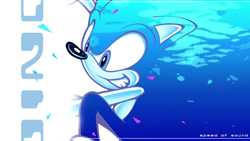 Size: 1600x900 | Tagged: safe, artist:flipeart2, sonic the hedgehog, hedgehog, 2025, bubbles, male, solo, text, underwater, wallpaper, water