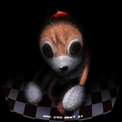 Size: 2800x2800 | Tagged: safe, artist:somerando____, tails doll, 2025, checkerboard, checkerboard floor, checkerboard pattern, creepy, doll, male, robot, solo, text