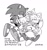 Size: 1200x1285 | Tagged: safe, artist:shinhogoesreal, miles "tails" prower, sonic the hedgehog, 2017, classic sonic, classic tails, cute, eyes closed, greyscale, group, korean text, lying down, monochrome, self paradox, shipping, simple background, sleeping, sonabetes, sonic x tails, tailabetes, white background