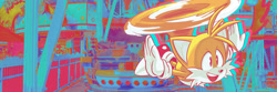 Size: 1500x500 | Tagged: safe, editor:editingwonderland, miles "tails" prower, sonic mania, 2023, abstract background, banner, edit, header, solo