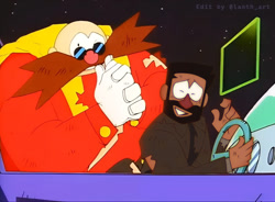 Size: 980x720 | Tagged: safe, artist:lanthart, editor:lanthart, agent stone, robotnik, human, sonic the ova, 2025, abstract background, duo, edit, edited screencap, hands together, steering wheel