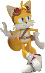 Size: 284x460 | Tagged: safe, editor:ultimatesmasher750, miles "tails" prower, 2024, 3d, edit, leaning, lidded eyes, looking offscreen, simple background, smile, solo, sonic boom (tv), transparent background, transparent edit