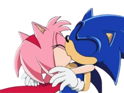 Size: 800x600 | Tagged: safe, editor:draco-awesomeness, amy rose, sonic the hedgehog, 2025, amy x sonic, duo, edit, eyes closed, holding them, kiss, kiss edit, shipping, simple background, sonic x, straight, transparent background, transparent edit