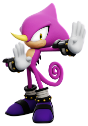 Size: 1000x1427 | Tagged: safe, artist:lixesprototype, espio the chameleon, 2022, 3d, frown, looking at viewer, redraw, simple background, solo, standing, transparent background