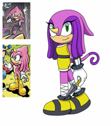 Size: 1280x1446 | Tagged: safe, artist:shadowy-viper, 2020, kunai knife, liza the chameleon, looking offscreen, redesign, reference inset, simple background, smile, solo, standing, white background