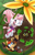 Size: 3300x5100 | Tagged: safe, artist:chibi-jen-hen, mighty the armadillo, ray the flying squirrel, oc, oc:crystal the cat, cat, sonic heroes, 2023, abstract background, clenched teeth, falling, flower, frog forest, from above, frown, holding something, looking down, looking up, mouth open, nervous, open smile, outdoors, smile, treads, trio