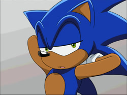 Size: 1021x763 | Tagged: safe, editor:blackeditsgalore, sonic the hedgehog, 2025, alternate version, black edit, dark skin, edit, edited screencap, solo, sonic x
