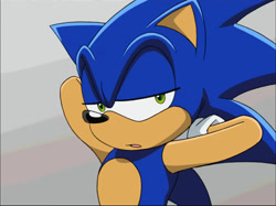 Size: 1021x763 | Tagged: safe, editor:blackeditsgalore, sonic the hedgehog, 2025, alternate version, black edit, edit, edited screencap, solo, sonic x, tan skin