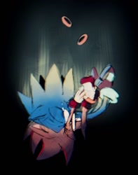 Size: 1007x1280 | Tagged: safe, artist:renstuff, shadow the hedgehog, sonic the hedgehog, 2024, black background, duo, falling, gay, hugging, shadow x sonic, shipping, simple background