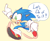Size: 800x654 | Tagged: safe, artist:8xenon8, artist:shadails, sonic the hedgehog, 2015, blushing, clenched fist, cream background, dialogue, english text, looking ahead, looking offscreen, mouth open, one fang, open smile, pointing, running, simple background, smile, solo, speech bubble, talking, text, yellow background