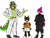 Size: 1024x768 | Tagged: safe, artist:lazarus171, charmy bee, espio the chameleon, vector the crocodile, bee, crocodile, 2023, alternate universe, blazer, chameleon, clothes, coat, flat colors, frown, japanese clothes, kimono, looking at viewer, looking offscreen, pants, simple background, smile, standing, team chaotix, trio, white background