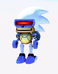 Size: 800x1024 | Tagged: safe, artist:nemopolymer, silver sonic, 2024, 3d, looking offscreen, robot, simple background, smile, solo, standing, white background
