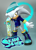 Size: 720x988 | Tagged: safe, artist:nibroc-rock, silver the hedgehog, hedgehog, 2021, 3d, abstract background, beanie, boots, character name, clothes, hat, holding something, hoodie, looking at viewer, male, shoelaces, skateboard, solo, standing