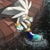 Size: 800x800 | Tagged: safe, artist:inualet, silver the hedgehog, hedgehog, 2017, brick wall, kicking, male, outdoors, sitting, solo, water