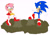 Size: 2168x1530 | Tagged: safe, artist:mallum153, amy rose, sonic the hedgehog, hedgehog, blue, boots, brown, brown mega muck, brownmegamuck, dress, female, fetish, gloves, glue, green eyes, male, mega muck, megamuck, mouth open, mouths open, pink, puddle, red, rings, shocked, shocked face, soinc, sonic should wear boots from now on, sonicshouldwearbootsfromnowon, sticky, stickysituation, struggle, struggling, stuck, stuck boots, white