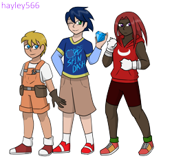 Size: 2419x2321 | Tagged: safe, artist:hayley566, knuckles the echidna, miles "tails" prower, sonic the hedgehog, human, chaos emerald, humanized