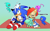 Size: 1709x1068 | Tagged: safe, artist:risziarts, jade wisp, sally acorn, sonic the hedgehog, wisp, chipmunk, hedgehog, alternate outfit, au:sonic world travel, blanket, blue power pattern, blue wisp, celebration, cyan power pattern, cyan wisp, date, magenta wisp, picnic, sally x sonic, shipping, straight, white wisp