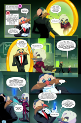 Size: 1832x2795 | Tagged: safe, artist:drawloverlala, dr. starline, robotnik, tribot, human, comic:sonic world travel, au:sonic world travel, death egg, experiment, glasses, glowing, gray power pattern, laboratory, liquid power pattern, marriage ring, office, platypus, portal, robot, tea, warp topaz