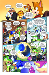 Size: 1581x2413 | Tagged: safe, artist:drawloverlala, bomb the robot, charmy bee, espio the chameleon, heavy the robot, lady alicia acorn, miles "tails" prower, robotnik, sonic the hedgehog, vector the crocodile, oc, oc:mayor roo, bee, chipmunk, crocodile, fox, hedgehog, human, hybrid, squirrel, comic:sonic world travel, metropolis zone, au:sonic world travel, blue power pattern, broom, chameleon, courtroom, crown, damaged, four arms, gray power pattern, green power pattern, kangaroo, kitsune, marriage ring, mink, necklace, nigel acorn, notepad, paint, paintbrush, quill, ring, robot, sleeping, spindash, store, sunglasses, workshop, yellow power pattern