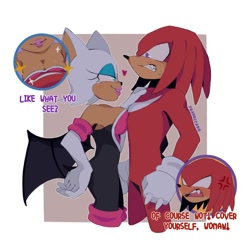Size: 1380x1380 | Tagged: safe, artist:fravoccado, knuckles the echidna, rouge the bat