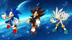 Size: 1920x1080 | Tagged: safe, artist:soniclover82, shadow the hedgehog, silver the hedgehog, sonic the hedgehog
