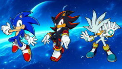 Size: 1192x670 | Tagged: safe, artist:soniclover82, shadow the hedgehog, silver the hedgehog, sonic the hedgehog