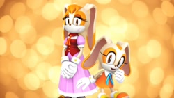 Size: 1920x1080 | Tagged: safe, artist:nibroc-rock, artist:soniclover82, cream the rabbit, vanilla the rabbit, 3d, duo, mother and child, mother and daughter, wallpaper