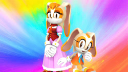 Size: 1192x670 | Tagged: safe, artist:nibroc-rock, artist:soniclover82, cream the rabbit, vanilla the rabbit, 3d, alternate version, duo, mother and child, mother and daughter, wallpaper