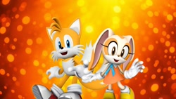 Size: 1920x1080 | Tagged: safe, artist:soniclover82, cream the rabbit, miles "tails" prower, 3d, duo, wallpaper