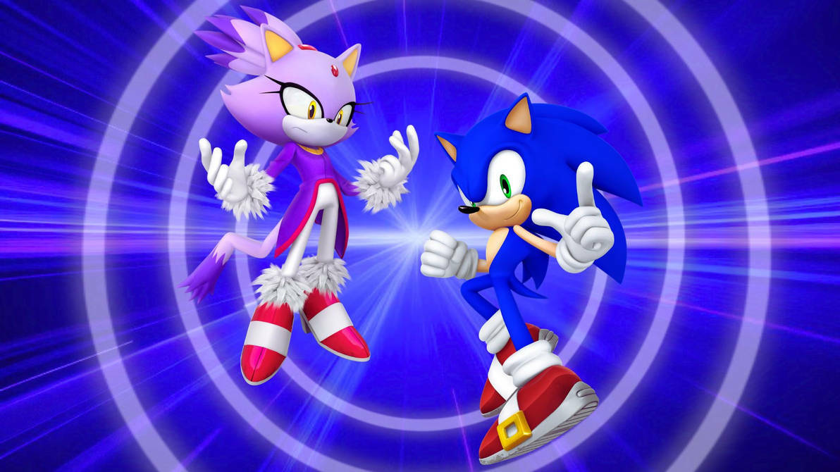 35669 - safe, artist:nibroc-rock, artist:soniclover82, blaze the cat, sonic  the hedgehog, 3d, alternate version, duo, sonic rush, wallpaper -  art.mobius.social, image size:1192x670