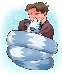 Size: 1983x2377 | Tagged: safe, artist:captainjingo, tangle the lemur, human, lemur, cute, female, hug, human male, male, tail hug, tail wrap