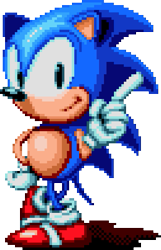 Size: 325x505 | Tagged: safe, artist:mpdacey, sonic the hedgehog, sonic mania, 2016, classic sonic, hand on hip, pixel art, redraw, shadow (lighting), simple background, smile, smiling at viewer, solo, sprite, standing, transparent background, wagging finger