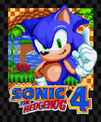 Size: 800x960 | Tagged: safe, artist:bixeldude, sonic the hedgehog, 2021, abstract background, clouds, flower, grass, looking at viewer, loop, pixel art, pointing, redraw, smile, smiling at viewer, sonic 4:episode 1, splash hill zone, sprite, wagging finger, water