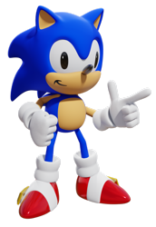 Size: 1024x1485 | Tagged: safe, artist:nuryrush, sonic the hedgehog, sonic 3d blast, 2020, 3d, classic sonic, clenched fist, pointing, redraw, simple background, smile, solo, standing, transparent background
