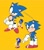 Size: 1816x2048 | Tagged: safe, artist:greenshell123, sonic the hedgehog, hedgehog, 2020, classic sonic, classic sonic (universe), clenched fists, duality, flat colors, looking at viewer, male, pointing, posing, reference inset, signature, simple background, sketch, smile, smiling at viewer, solo, standing, toei style, yellow background