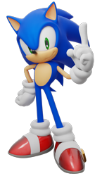 Size: 866x1489 | Tagged: safe, artist:befithalo, artist:discordorbyy555, sonic the hedgehog, 2020, 3d, hand on hip, looking at viewer, pointing, redraw, simple background, smile, smiling at viewer, solo, sonic 4:episode 1, transparent background, wagging finger