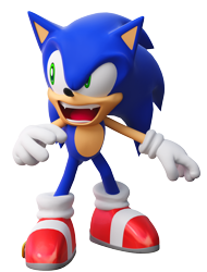 Size: 914x1200 | Tagged: safe, artist:modernlixes, sonic the hedgehog, sonic adventure, 2017, 3d, faic, fangs, looking offscreen, mouth open, open smile, redraw, simple background, smile, solo, transparent background