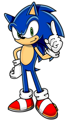 Size: 1099x1934 | Tagged: safe, artist:chrdutch, sonic the hedgehog, 2022, hand on hip, nike mouth, pointing, redraw, simple background, smile, smiling at viewer, solo, sonic 4:episode 1, standing, transparent background, uekawa style, wagging finger