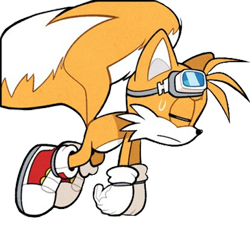 Size: 512x512 | Tagged: safe, editor:lesiasmadness, miles "tails" prower, 2024, edit, eyes closed, flying, frown, goggles, riders outfit, simple background, solo, spinning tails, sweatdrop, transparent background, transparent edit
