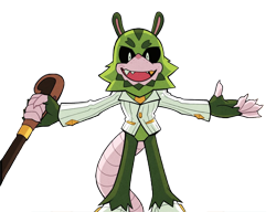 Size: 1052x806 | Tagged: safe, editor:lesiasmadness, clutch the opossum, 2024, arms out, black sclera, cane, edit, fangs, holding something, looking at viewer, mouth open, open smile, pink nose, simple background, smile, smiling at viewer, solo, standing, transparent background, transparent edit