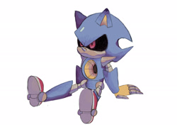 Size: 2048x1463 | Tagged: safe, artist:heremob, metal sonic, 2025, black sclera, looking offscreen, robot, simple background, sitting, solo, white background