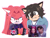 Size: 2048x1536 | Tagged: safe, artist:kanayanga, fox, 2025, angry, barely sonic related, bobby (k-pop demon hunters), clenched teeth, cross popping vein, crossover, duo, frown, holding something, k-pop demon hunters, looking at something, mira (k-pop demon hunters), mobianified, phone, quokka, redraw, reference inset, simple background, smile, white background